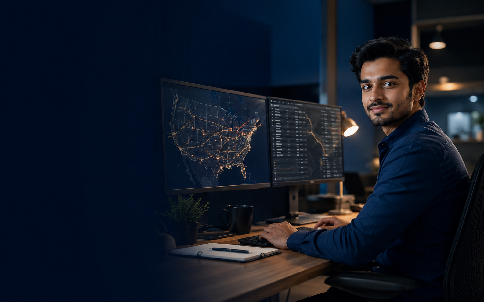Freight dispatcher working with a US lane map and live load information